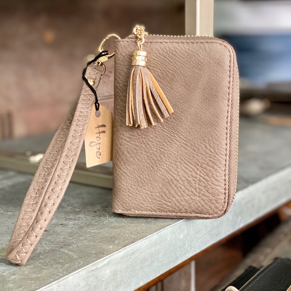 Sand colored Vegan leather wristlet!